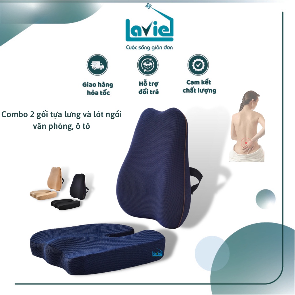 Set 2 gối tựa lưng, gối lót ngồi ngồi văn phòng, ô tô bằng cao su non vỏ lưới cao cấp có viền đai cài