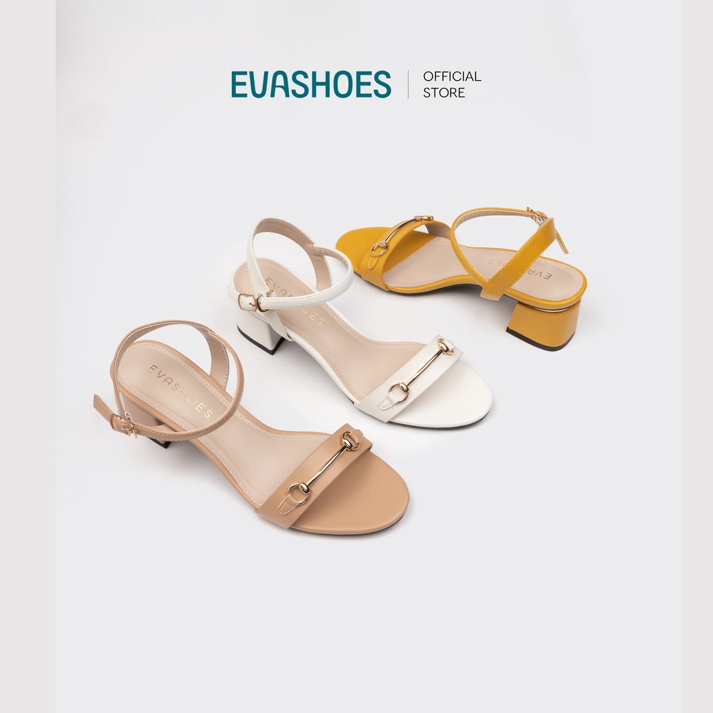 Sandal gót vuông 5cm quai ngang phối khóa Evashoes Eva0059V