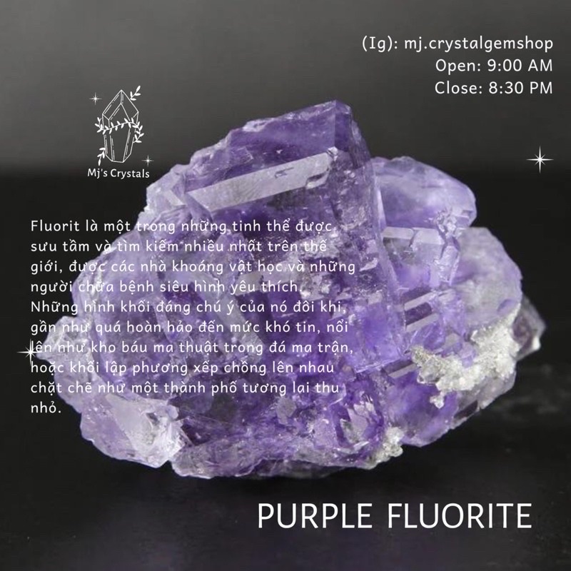 Đá thanh tẩy Purple Fluorite octagon lục giác sưu tầm, làm handmade, reiki, thiền định