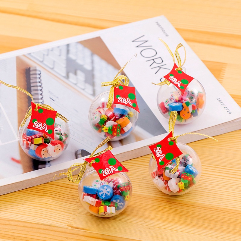 Quả Cầu Tẩy bút chì noel phù hợp làm đồ dùng quà tặng khen thưởng học sinh trong học tập mùa giáng sinh