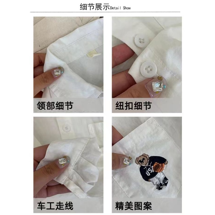 Nhật bản hàn quốc quần áo trẻ em bé trai mùa xuân thu áo sơ mi cotton trẻ em áo sơ mi trắng phiên bản hàn quốc gấu thêu dài tay áo sơ mi kẻ sọc