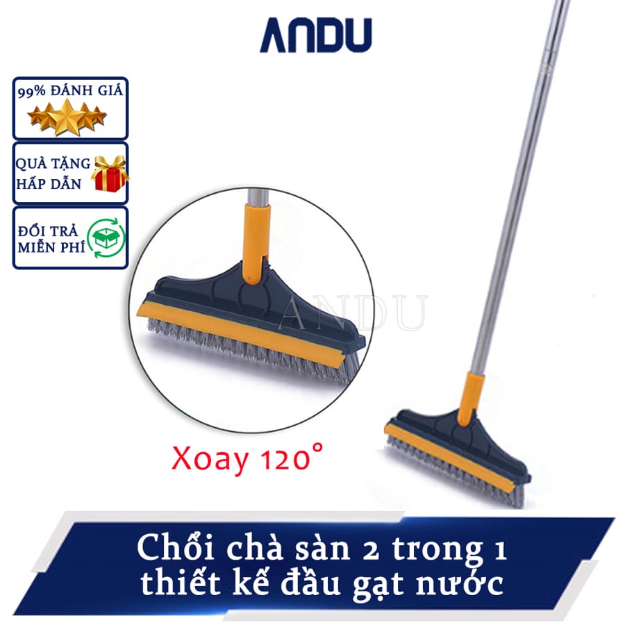 Chổi Chà Sàn Nhà Tắm Thông Minh 2 in 1 Thiết Kế Đầu Gạt Gước Xoay 120 Độ Quét Nhà Siêu Sạch Mọi Góc Bẩn