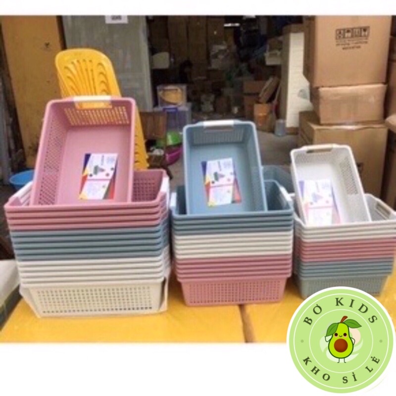 Rổ chữ nhật 3 size NO:3596-3597-3598 có quai cầm nhựa Việt Nhật, Khay chữ nhật đựng tài liệu, đồ dùng văn phòng đa năng