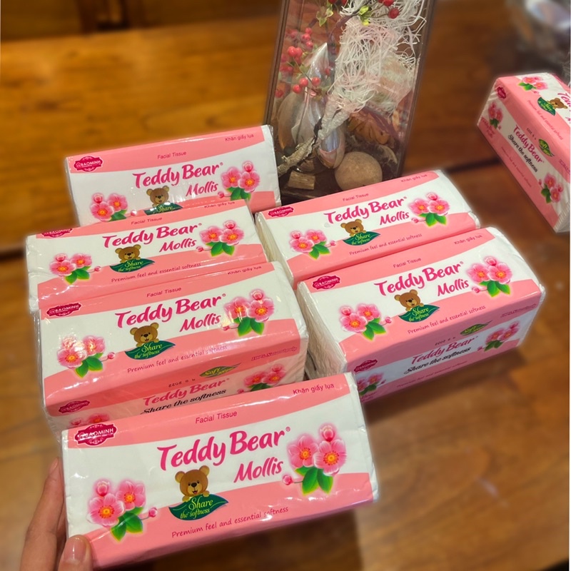 COMBO 10 Gói Khăn Giấy Rút Lụa Trắng TEDDY BEAR Mollis Mềm Mịn