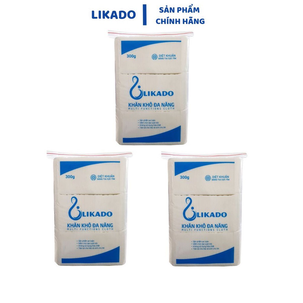 KHĂN KHÔ ĐA NĂNG CHO BÉ LIKADO 300g kích thước14 20, 270 tờ 1 GÓI