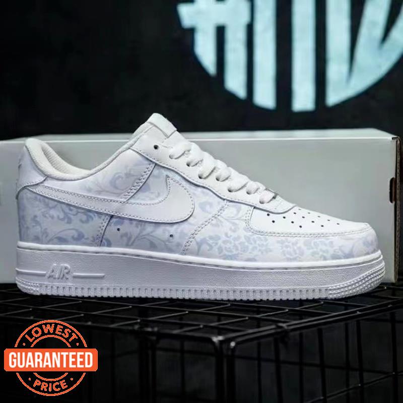 Giày Thể Thao PIM Air Force 1 Đế Bằng Màu Sắc Tia Cực Tím Trắng Xanh Lam Cho Học Sinh Lelaki Wanita Perempuan Kasut Sukan