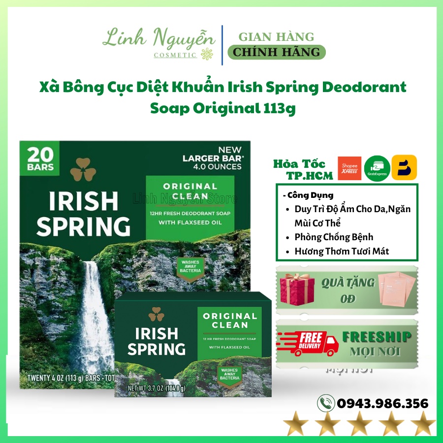 Xà Bông Cục Diệt Khuẩn Irish Spring Deodorant Soap Original 113g