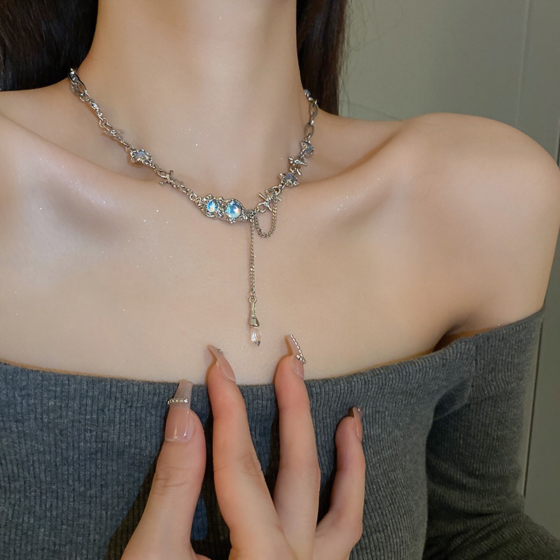 Vòng cổ 17KM mạ bạc đính đá mặt trăng thời trang cho nữ