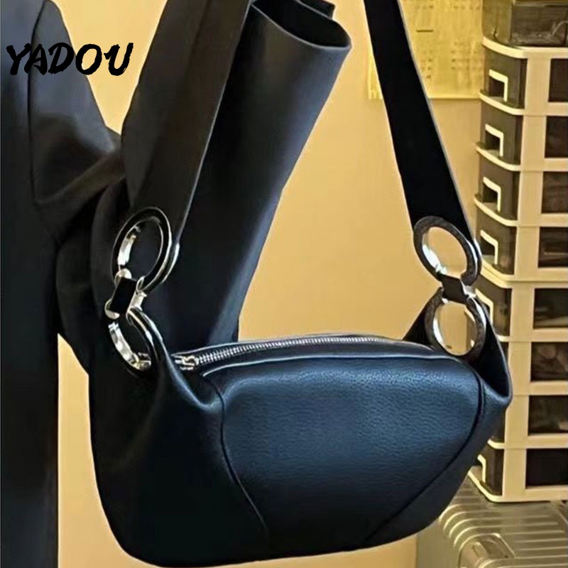 Túi xách YADOU màu đen giả da trái vải mềm mại sang trọng cho nữ