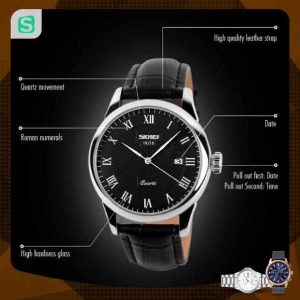 Đồng hồ đôi SKMEI chính hãng 9058 dây da chống nước cao cấp