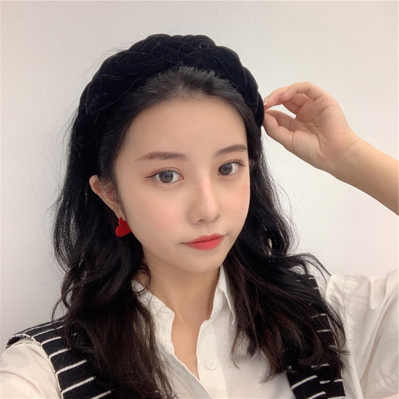 Cài Tóc Nhung Bản Rộng Màu Đỏ Đen Thời Trang Thu Đông Cho Nữ