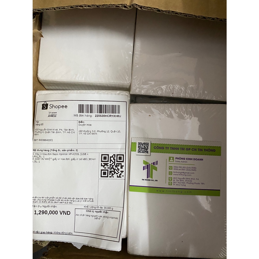 Giấy in nhiệt tự dính dạng xấp kích thước 100x150 mm - CÓ SẴN LỚP KEO DÁN - 500 Tem A6 -100x150mm