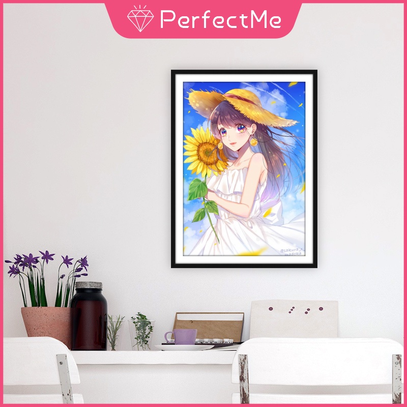 Bộ Tranh Đính Đá 5D Tự Làm 30x40cm Hình Cô Gái Và Hoa Hướng Dương Trang Trí Nhà Cửa