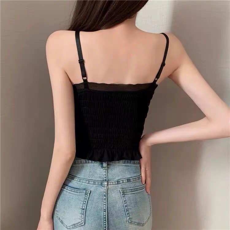 Áo 2 dây áo lót bra chun, nhúm bèo siêu xinh, có đệm ngực, dáng Croptop mix đồ cực xinh hàng đẹp loại 1