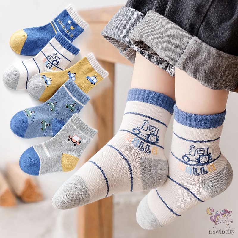 Set 5 Đôi Vớ Cotton Dài Trung Bình In Họa Tiết Hoạt Hình Phong Cách Hàn Quốc Thời Trang Mùa Thu Cho Bé Trai Và