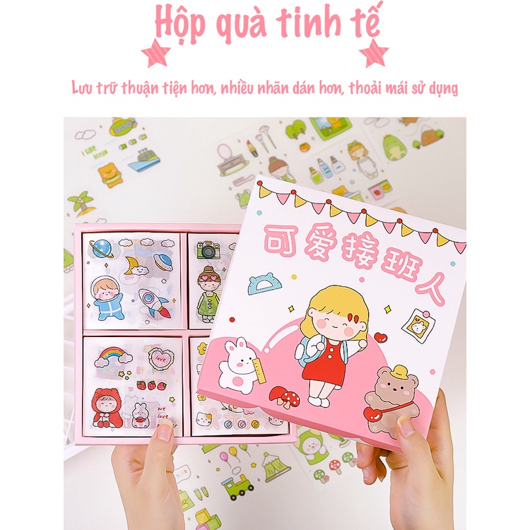 [Hàng mới về] Set Hộp Sticker 100 Tấm,hơn 1000 hình dán chống nước họa tiết hoạt hình dễ thương dùng trang trí DIY Cute.