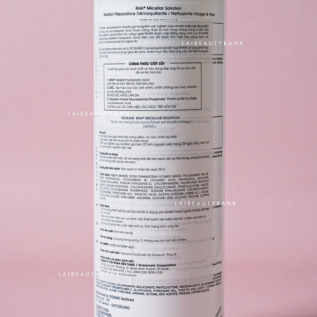 Nước tẩy trang Teoxane RHA Micellar Solution 3 trong 1 làm sạch sâu, dịu nhẹ 200ml, 400ml Hàng công ty - LAI BEAUTY BANK