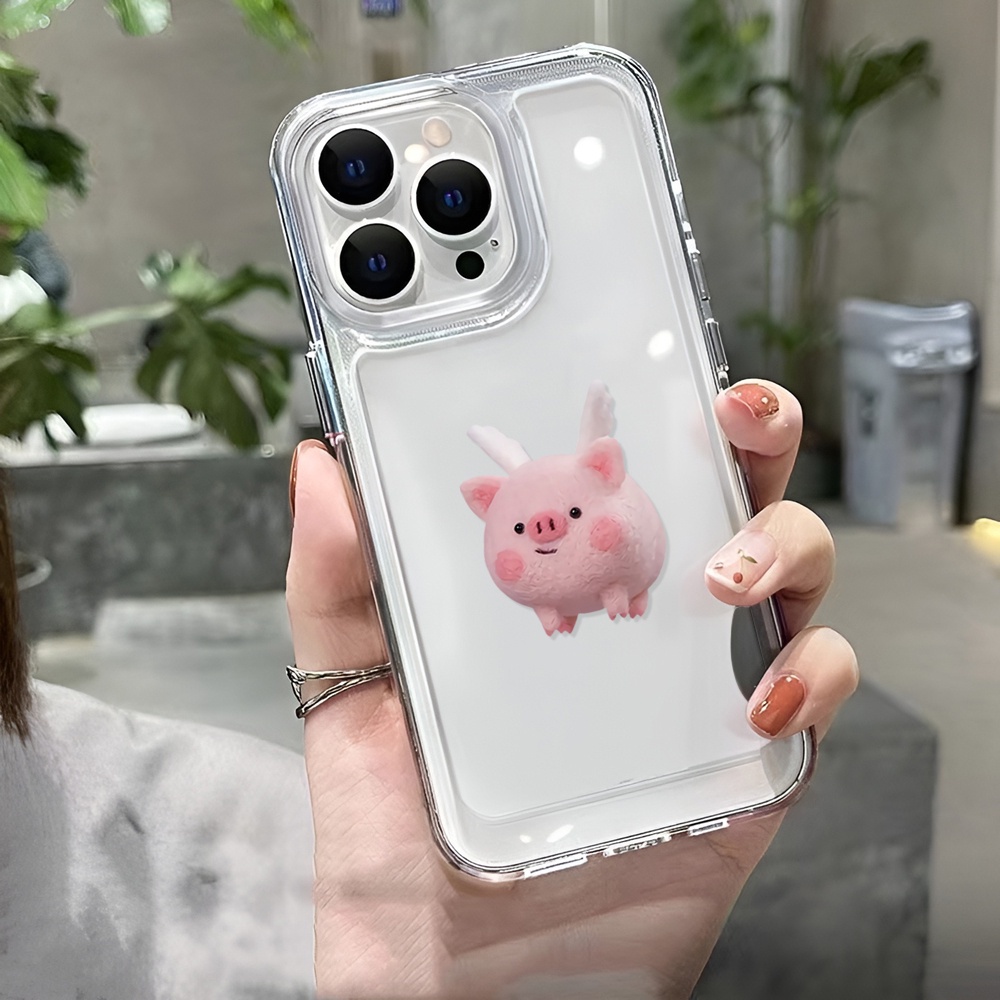 Ốp Điện Thoại Trong Suốt Hình Chú Heo Sừng Bò Đáng Yêu Cho iphone 14 Pro Max 14 Plus 13 11 12 7Plus X XR