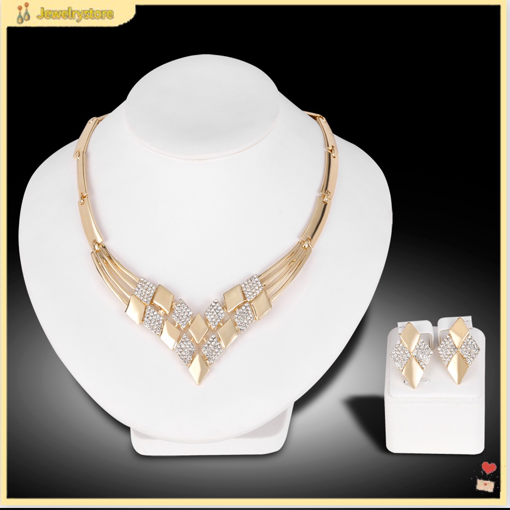 {jewelrystore} Bộ vòng cổ và đôi hoa tai đính kim cương nhân tạo sang trọng cho nữ