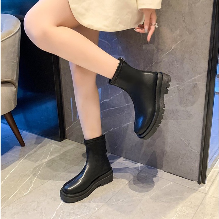 Chelsea boots nữ da xịn bốt cao cổ lửng nữ tăng chiều cao 4,5 cm bản cao cấp nhất 2022