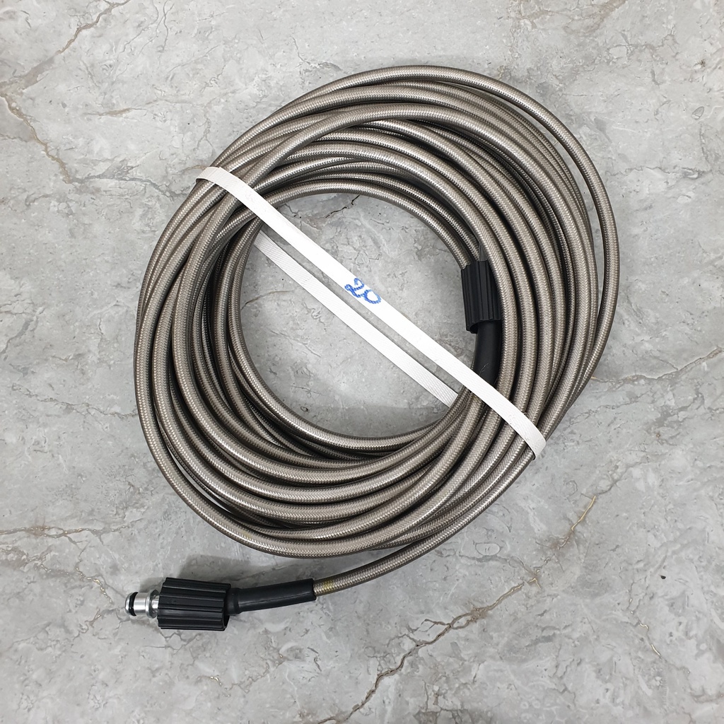 Dây máy rửa xe áp lực bố trắng Bigtools 20m/30m/50m - 2 đầu ren 22mm dùng cho máy rửa xe gia đình