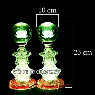 Cặp đèn thờ led pha lê trái châu tự động chuyển màu