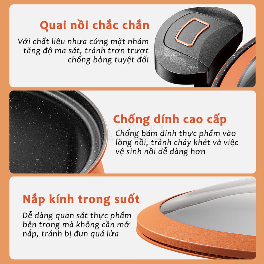 Nồi Ấp Suất Chống Dính Maifan Hình Bí Ngô 3.5L Dùng Hầm Canh, Nâu Cơm, Kho, Rán, Hấp  + Tặng Kèm Gía Hấp Tiện Dụng