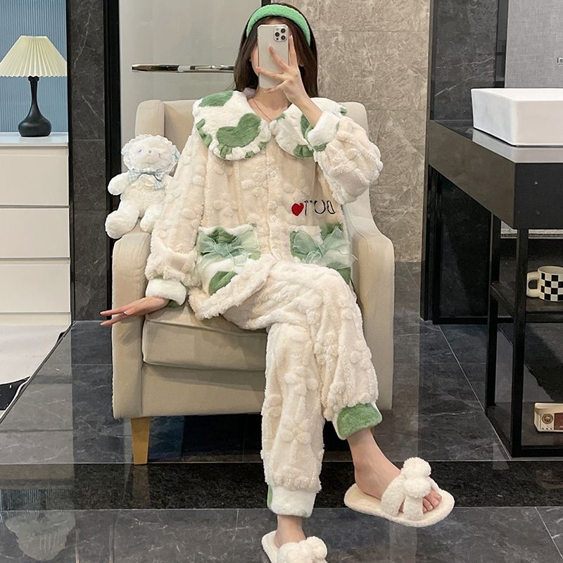 Bộ Đồ Ngủ Chất Nỉ Dày Dặn Plus Size Thời Trang Thu Đông Xinh Xắn Cho Nữ