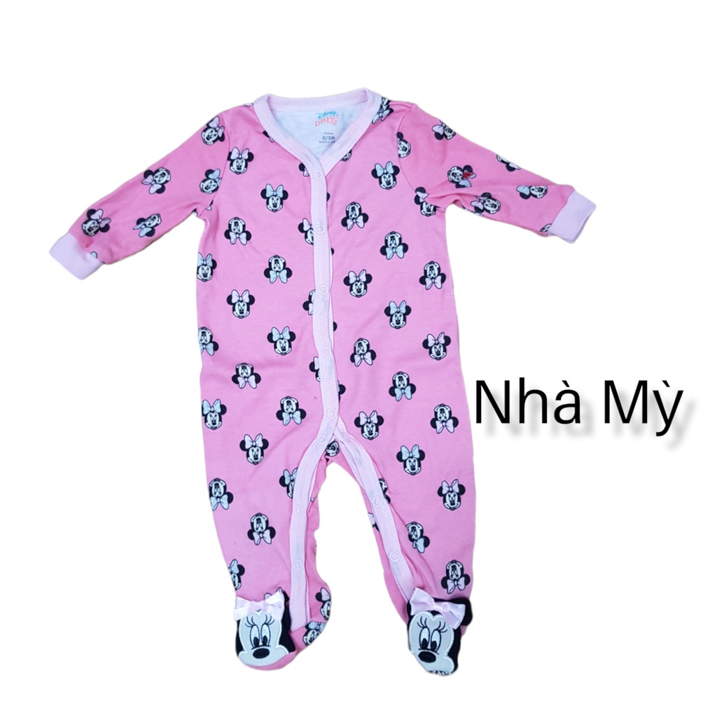 Size 3M Sleepsuit vải 100% cotton, bodysuit cho bé, bộ body dài tay xuất dư các hãng cho bé
