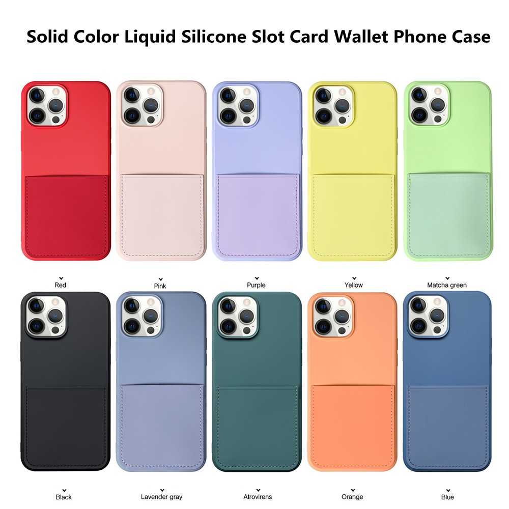 Ốp Điện Thoại Silicon Dạng Ví Màu Trơn Có Ngăn Đựng Thẻ Cho iPhone 14 13 Pro Max 12 11 XR XS X 6S 7 8 Plus Mini SE