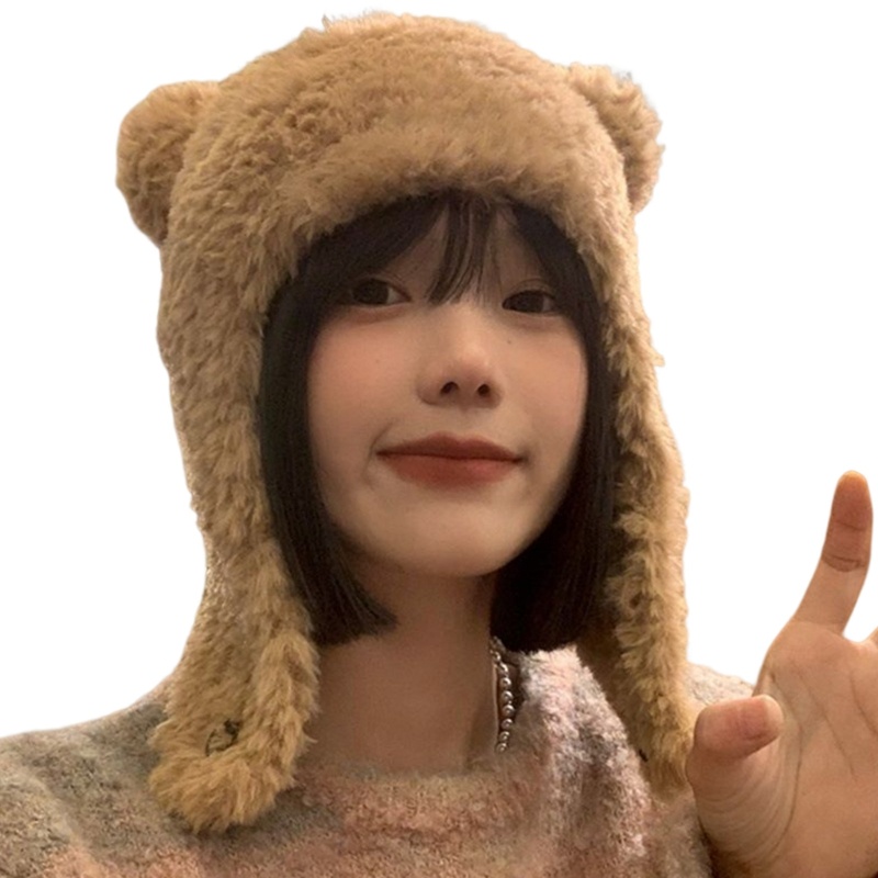 Qq * Mũ beanie Lông Cừu Trùm Tai Gấu Bông Trùm Đầu Giữ Ấm Tai Khi Đi Trượt Tuyết