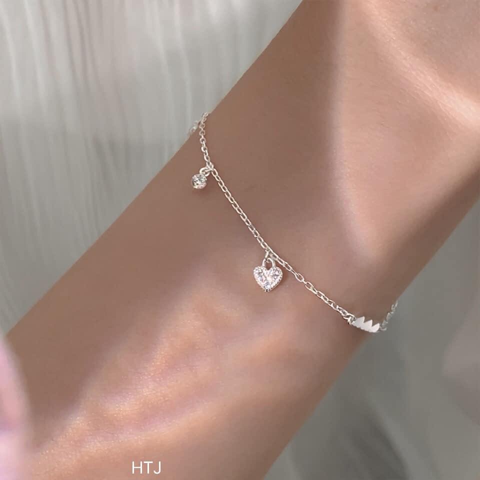 Lắc Tay Bạc Ta. lắc mảnh mix cham hình tim. xinh xinh. Bạc_Ngọc Anh