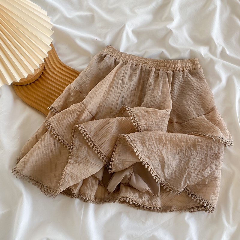 Set Áo Sơ Mi Tay Bèo + Chân Váy Màu Nâu Ngọt Ngào Thời Trang Mùa Hè Cho Nữ