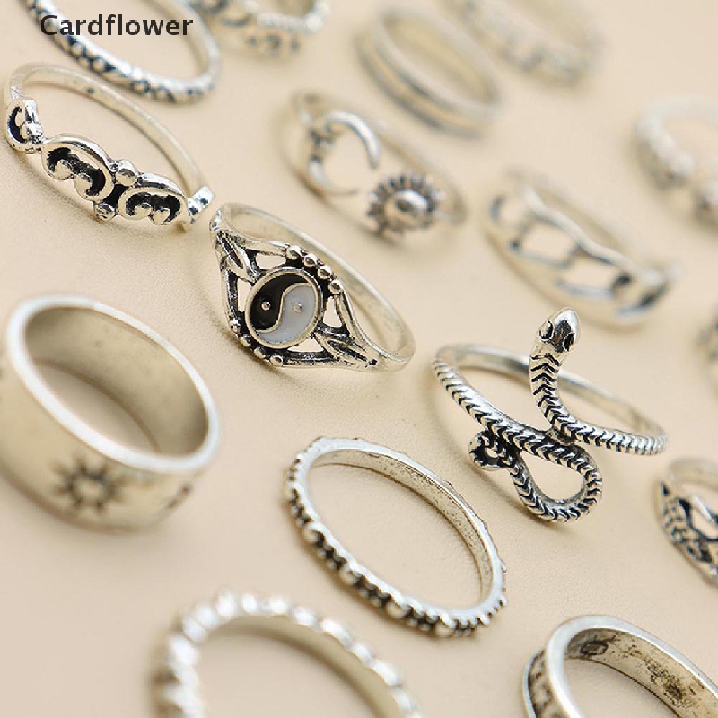 < Cardflower > Bộ 16 Nhẫn Hợp Kim Hình Rắn Mặt Trăng Mặt Trời Cá Tính Khí Chất Phong Cách Retro Cá Tính Cho Nữ Đang Giảm Giá