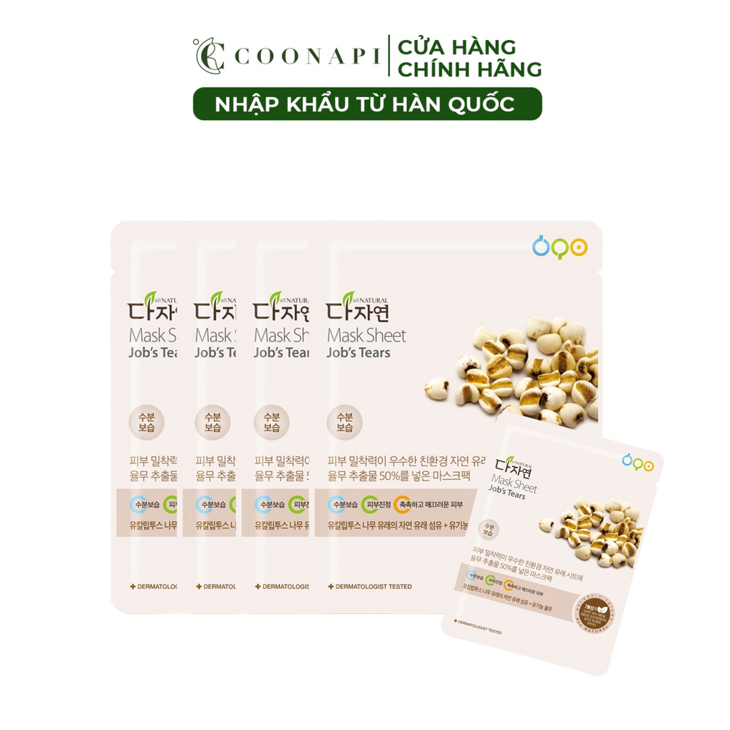 Combo 5 Mặt Nạ Ý Dĩ Hữu Cơ Cấp Nước, Phục Hồi Da, Dưỡng Trắng, Cải Thiện Tàn Nhang All Natural Mask Sheet Job’s Tea 25ml