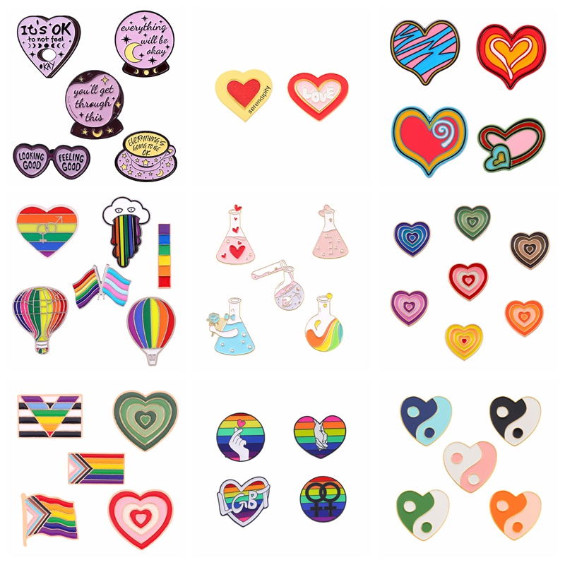 Set 5 Ghim Cài Áo Hình Trái Tim Hoạt Hình Đáng Yêu