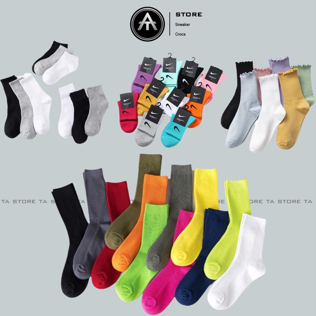 Tất cổ cao nam nữ, tất nữ nam nhún chất liệu cotton mềm thoáng mát dễ phối đồ TA Store