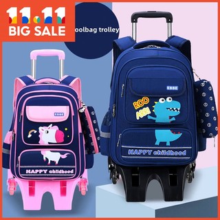 Children's trolley schoolbag primary school students 1-3-6 grades 6-wheel can climb stairs six-wheel luminous wheel towbar accessories