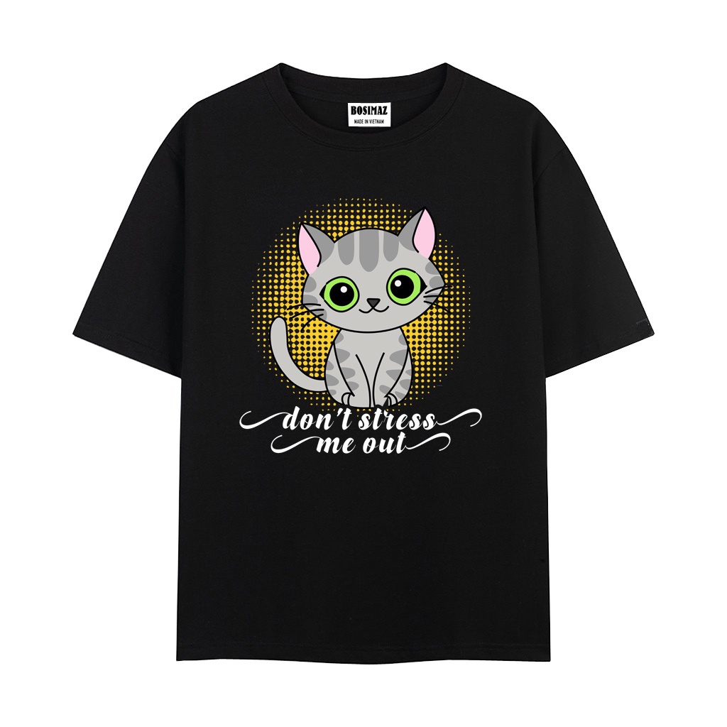 Áo thun Unisex Bosimaz TS016 cổ tròn tay lỡ phom rộng in hình mèo, thun contton 100%, vải đẹp dày, thoáng mát.