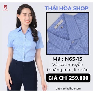 (Giảm 12% đơn 500k)Áo Thái Hòa 65 màu xanh vải sợi tre caro nhuyễn thoáng mát