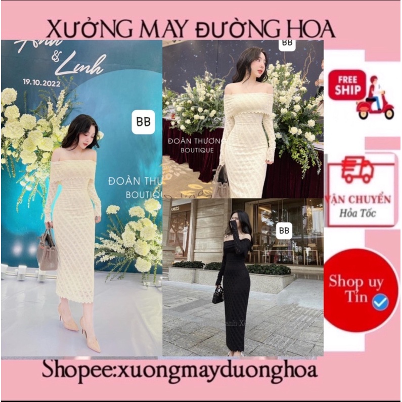 Váy body nhung ren trễ vai dáng dài 2 màu siêu đẹp(kèm ảnh thật)