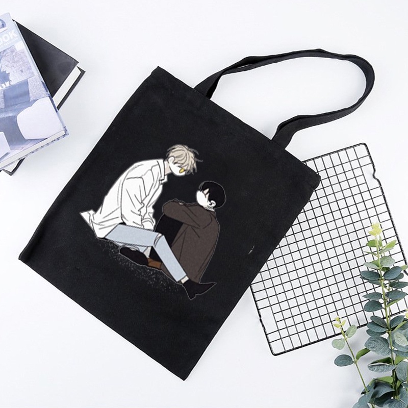 Túi tote vải đen trắng in hình CHECKMATE boylove manhwa anime chibi tiện lợi thời trang