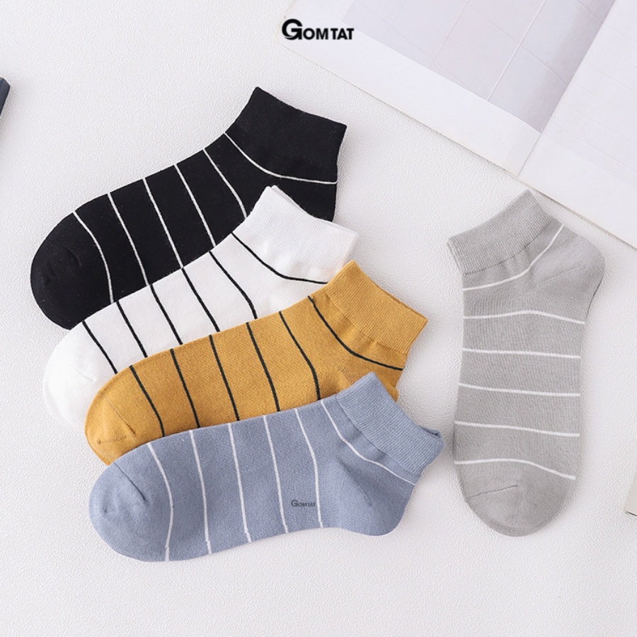Set 5 đôi tất vớ nam cổ ngắn cao cấp GOMTAT mẫu sọc ngang, chất liệu cotton khử mùi kháng khuẩn - NACN-SOCNGANG-CB5