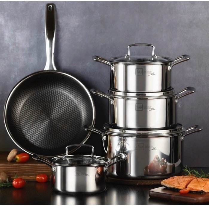Bộ nồi chống dính 3 lớp đáy liền inox 304 BlackCube Fivestar Plus nắp kính công nghệ chống trầy xước BẢO HÀNH 5 NĂM