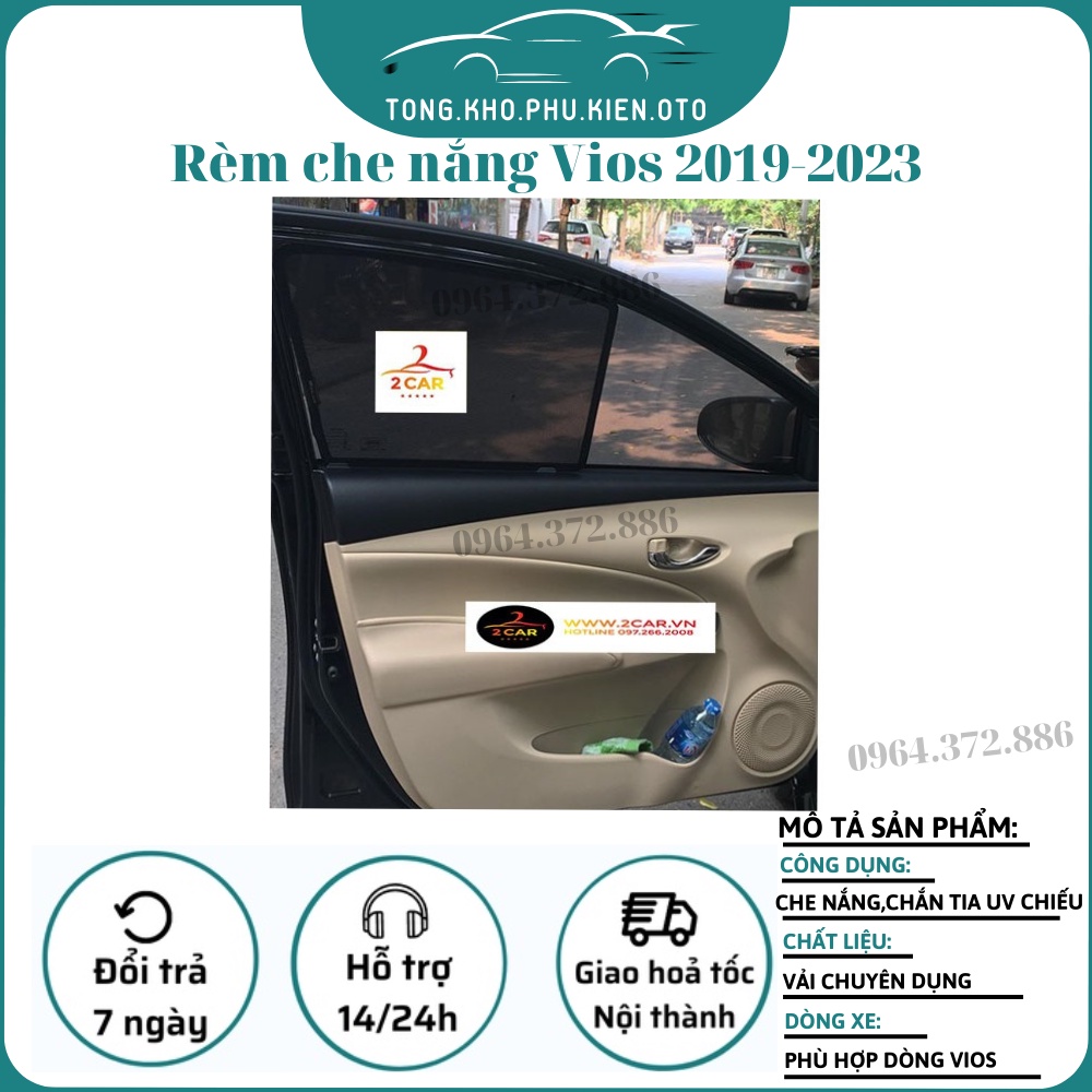Rèm che nắng xe Toyota Vios 2019- 2020 - 2021 - 2022 - 2023 Có hút nam châm cao cấp
