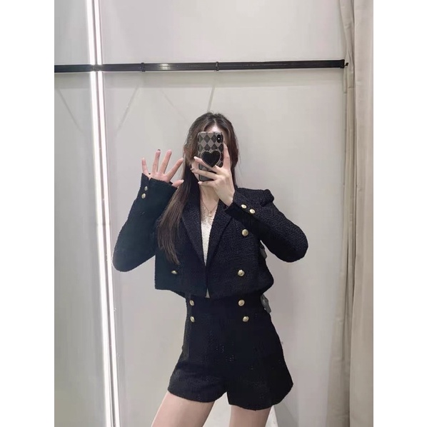 SIÊU PHẨM ÁO DẠ ĐEN CỔ VEST +SOOC CẠP CAO  HÀNG VNXK