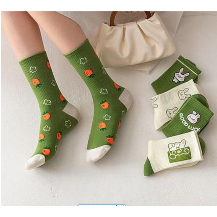 Vớ Cotton Cổ Cao In Họa Tiết Hoạt Hình Thời Trang Thu Đông Cho Nữ