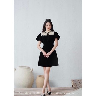 Váy Nhung Phối Ren Cổ Tàu Phong Cách Tiểu Thư Kèm Ảnh Thật | Wibmit.studio
