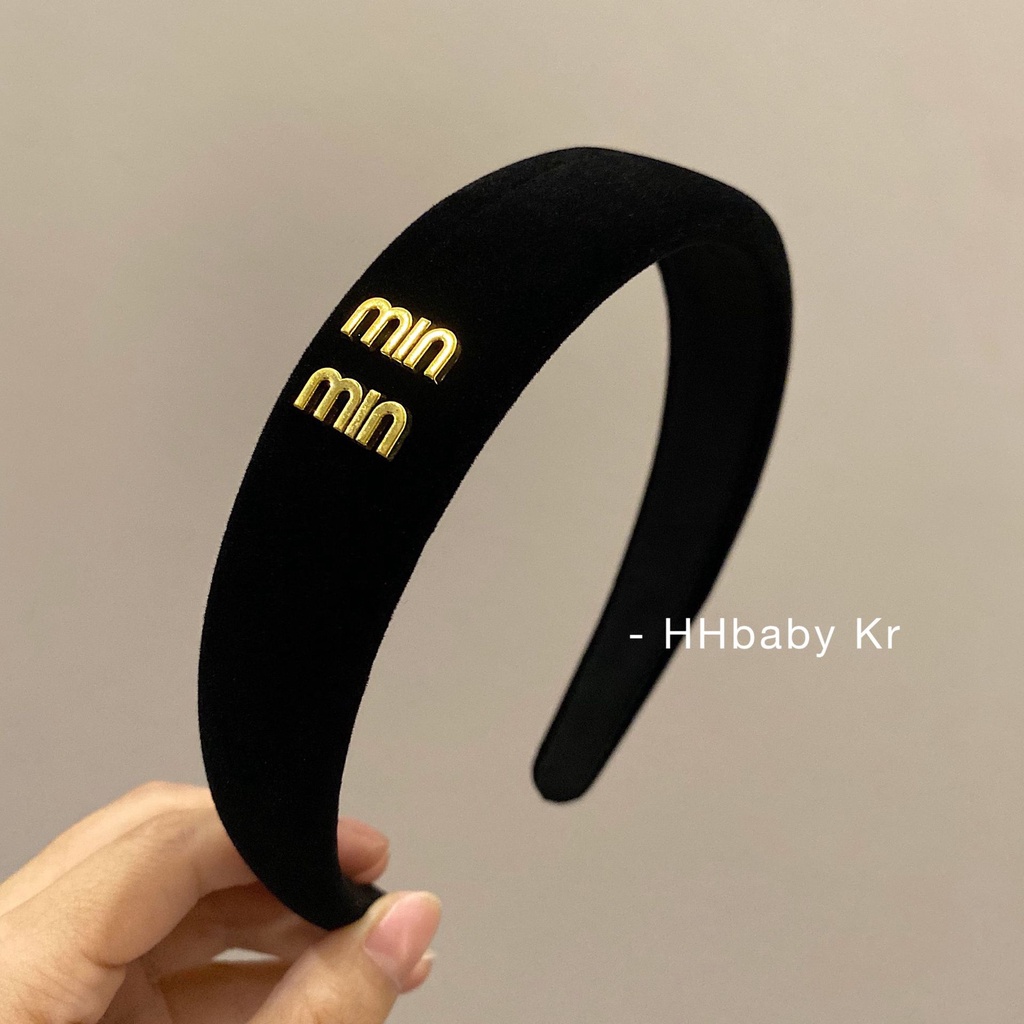 Kẹp Tóc Vải Nhung Bản Rộng In Chữ Màu Đen Phong Cách Hàn Quốc