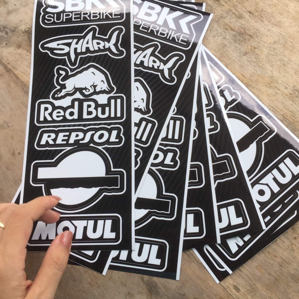 Giá 1 tờ logo trắng đen SBK cá mập. Chống nước, không bay màu. Sticker sắc nét